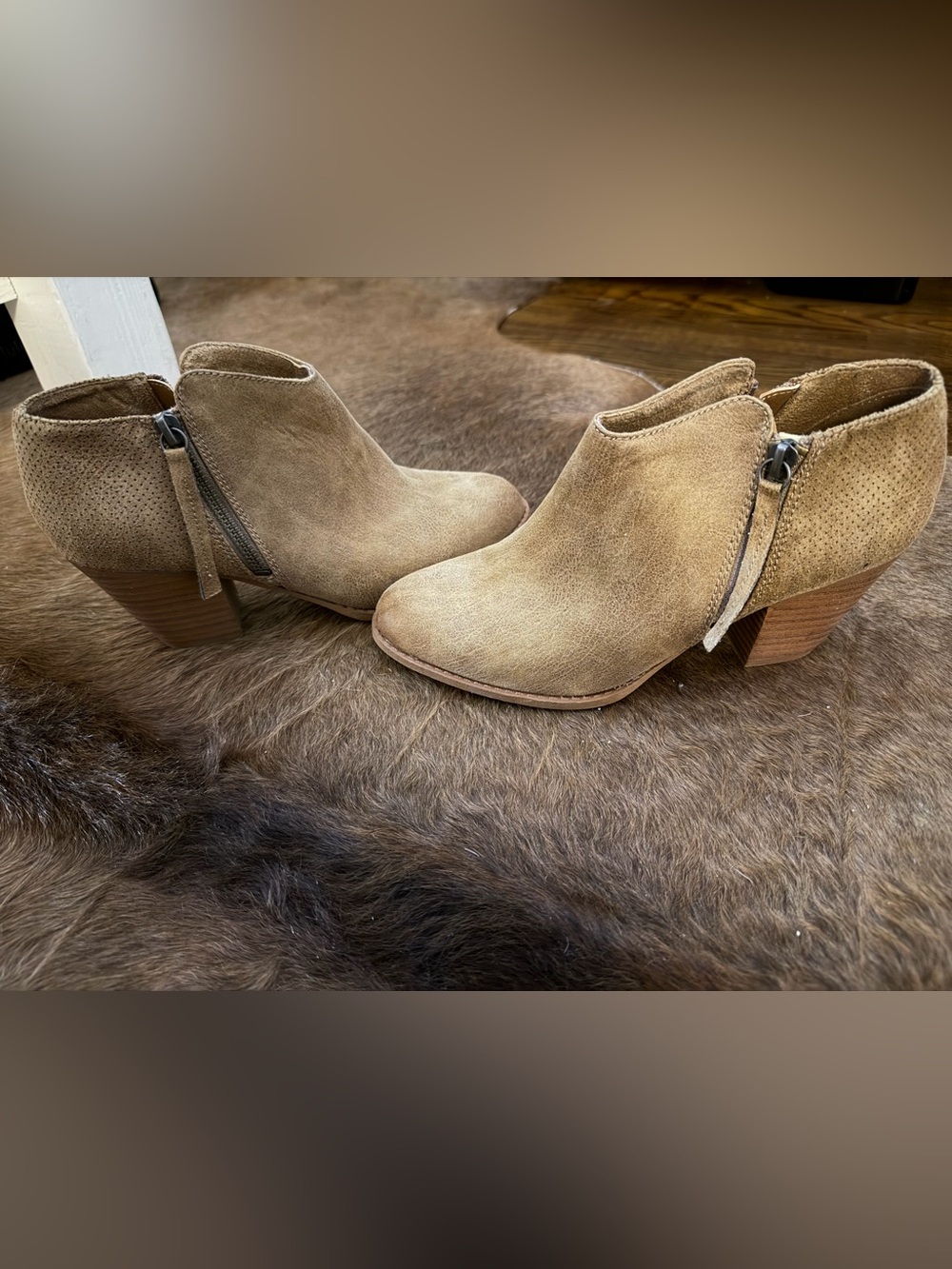 POPSUGAR Taupe Suede Low Heel Ankle Booties